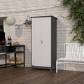 LUCYPAL Metal Storage Cabinet,72.8" H Outdoor Broom Cabinets with Waterproof and Locking Door,Tall Storage Shed with Removable Shelf for Broom Mop,Outside Garden,Grey&White