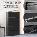 5 Drawer Lateral File Cabinet with Lock, Metal File Cabinet, Lateral File Cabinets for Home Office, Heavy Duty File Storage Cabinet for Legal/Letter/A4 Document, Assembly Required, Black
