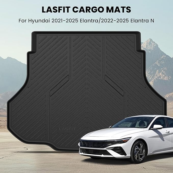 LASFIT Cargo Mat for Hyundai Elantra 2026 2025 2024 2023 2022 2021 & Elantra N 2022-2025, All Weather TPE Custom Fit Elantra & Elantra N Trunk Mat, Black