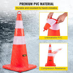 VEVOR Safety Cones, 6 x 28" Traffic Cones, PVC Orange Construction Cones, 2 Reflective Collars Traffic Cones with Weighted Base and Hand-Held Ring Used for Traffic Control, Driveway Road Parking
