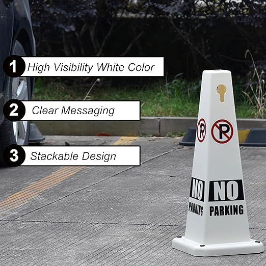 OrangeStar No Parking Cones 4-Pack, 26.5" Large 4-Sided Traffic Cones with Heavy Rubber Base for Parking Lot Control, Safety, Driveway | Indoor Outdoor Use