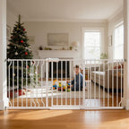 TSAYAWA Extra Wide Walk Through Baby Gate with Door,67-71.5 Inch Wide Presure Mounted No Drill Metal Auto Close Child Gate for Stair Doorway - Indoor Outdoor Safty Gate for Toddler Dog Doggie, White