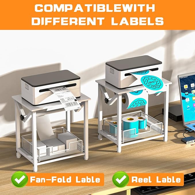 Label Holder for Rolls and Fan-Fold Labels, Thermal Sticker Holder for Desktop Thermal Printer, Shipping Label Stand Desktop Label Printer Accessory Supplies for Home, Office,White