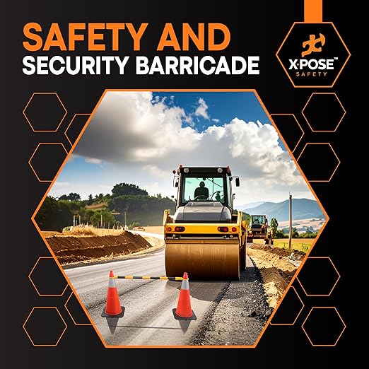 Retractable Barrier for Safety Traffic Cones - 2" OD - Large Yellow and Black Bar Barricade - for Road Construction, Parking, Warning, Temporary Security Divider (20, Yellow & Black, 53" x 84")