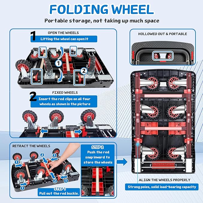 Heavy Duty 500lbs Capacity Hand Truck Collapsible Cart w/Brake Wheel, Retractable Platform & Handle,Sponge Grip,Portable Dolly Cart for Luggage,Camping,Delivery & Storage