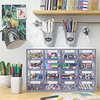 Arteza 16 Drawer Organizer and Storage Cabinet – Clear Plastic, Stackable Drawers for Makeup, Crafts, Sewing, Office Supplies, Small Parts & Tools.