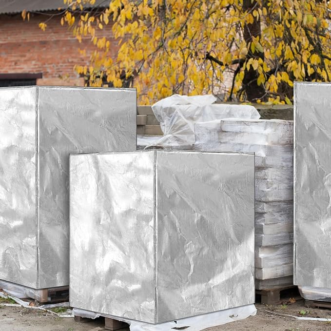 48" x 60" x 48" Heavy Duty Pallet Covers Outdoor PE Waterproof Pallet Cover Silver Tarp Waterproof for Construction Outdoor Storage (2 Pcs)