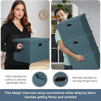 Large 17" 36 Quart Collapsible Stackable Storage Bins with Lids, 3 Packs Blue-Green Linen Fabric Closet Boxes with Lids, Storage Cube Baskets Container Organizers for Bedroom (17x12x11)