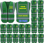 BeautyWill Custom Logo 10/20 Pack Safety Vest Class2 High Visibility Vest with Pockets Breathable Construction Vest Bulk