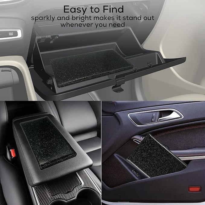 Car Registration and Insurance Holder, Leather Magnetic Shut Vehicle Glove Box Organizer for Document, Card, Driver License, Glitter Black