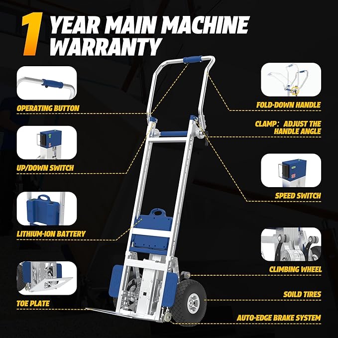 Electric Stair Climber 1200W Electric Stair Climbing Hand Truck 463LBs Load Capacity Powered Hand Trolley Stair Climbing Cart Electirc Dolly with Brake System - XSTO ZW7210GC