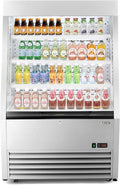 Wilprep Commercial Display Refrigerator, 36" Open Air Merchandiser with 12.2 cu. ft. Volume LED Lighting Night Curtain, Grab and Go Display Refrigerator Showcase for Store Cafe Bar Shop