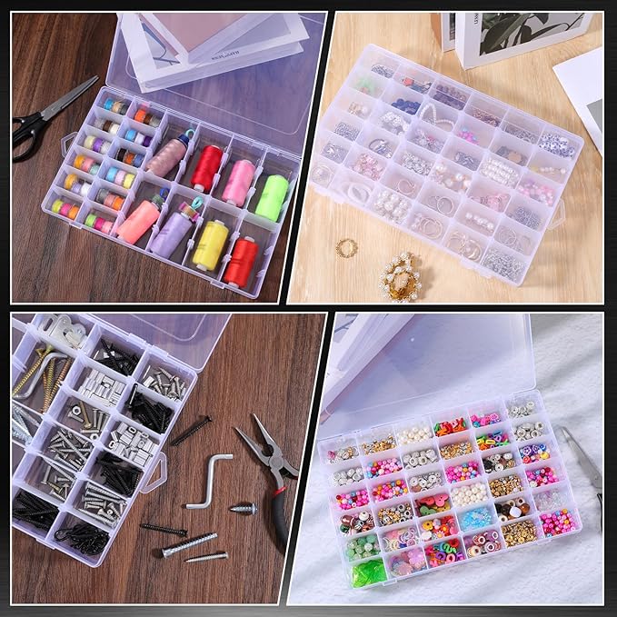 Dimeho 6 Pack Bead Organizer Box Plastic Clear Storage Containers 36 Grids Small Parts Organizer with Adjustable Dividers for Jewelry Craft Fishing Tackle Parts Storage Art DIY