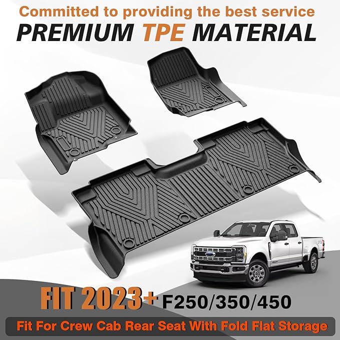 TripleAliners Floor Mats Compatible with Ford 2017-2025 2026 F250/F350/F450 Floor Mats Super Duty Accessories Crew Cab 1st & 2nd Row Floor Liners TPE All Weather Protection Heavy Duty Custom Fit