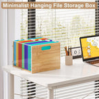 2 Pack Hanging File Organizer, Clear Acrylic File Box Organizer, Bamboo Filing Box File Crate Storage Boxes, Portable Filing Organizer with Handle for Letter Size