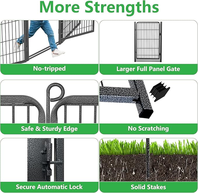 Decorative Garden Fence with Gate, 32 in(H) x 87 ft(L) Rustproof Metal Fence Panels No Dig Fence with Full Panel Gate, Dog Fence Outdoor for Yard, Animal Barrier Garden Fencing for Yard