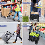 KEDSUM 4-in-1 Convertible Hand Truck Dolly with Folding Crate, 600LBS Heavy Duty Dolly Cart with Wheels, Adjustable Handle & Caster Wheels, Shopping Cart for Groceries, Packages, Collapsible
