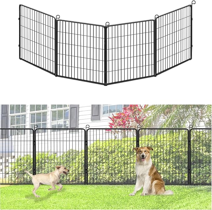 Decorative Metal Garden Fence Add-on Fence Panels, 32in(H) x 10.4Ft(L) No Dig Fence 4 Panels Fencing for Dogs Animal Barrier Fence Garden Fencing for Yard, Patio, Without Gate