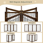 Wire Dog Gate Solid Wood Frame, Anti-Chewing, 4-Panel, 36" Height, 80" Width, Indoor Freestanding Pet Gate Foldable Wooden Dog Fences for Stairs, House, Doorway, Walnut Color