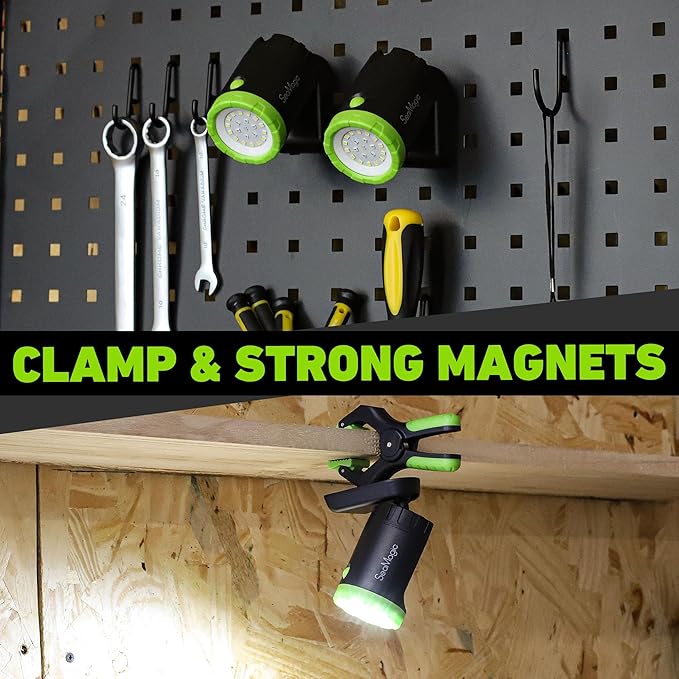 2-Pack Rechargeable LED Work Lights, 360-Degree Adjustable Spotlights with Magnetic Base, Clamp Lights for Barbecue, Workshop, Construction Site, Car Repairing and Home Using