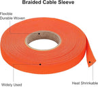 MECCANIXITY Braided Cable Sleeves Heat Shrinkable Fabric Sleeving, 3/8" 60ft Orange 2:1 Ratio Heat Shrinkable Cord Protector for Harness Cable, Network Cable Protection, Cable Management