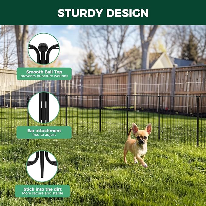 FXW Decorative Garden Fence for Yard - 24in(H) x 29.6ft(L) 16 Panels - Metal Fencing Panels - Animal Barrier Border for Dogs & Rabbits, Flower & Plant Edging