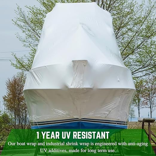 Farm Plastic Supply - Polyethylene Plastic Shrink Wrap - 7 mil – Boat Shrink Film for Heat Gun, Industrial Shrink Wrap, Plastic Sheeting for Storage & Protection (White, 17' x 100')