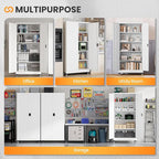 Garage Storage Cabinet with Doors and Shelves, Garage Cabinets with Wheels, Metal Lockable Storage Caninet,Tall Tool Cabnet on Wheels for Workshop/Home/Office/Shop - (White 75”H)