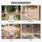 6PCS Stainless Steel Stanchions Post w/ 4 Red Velvet 5ft Carpet Ropes - Hollow Base for Red Carpet Queue - Crowd Control Barriers Ideal for Party, Wedding, Hotels, Exhibitions - Silver
