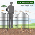 Metal Garden Fence with Gate 42in (H) x 23.3ft (L), 1 Gate+ 9 Panels Dog Fence Border Fence Animal Barrier, No Dig Garden Fencing for Yard Flower Bed Lawn Patio Outdoor, ECG4210, Black