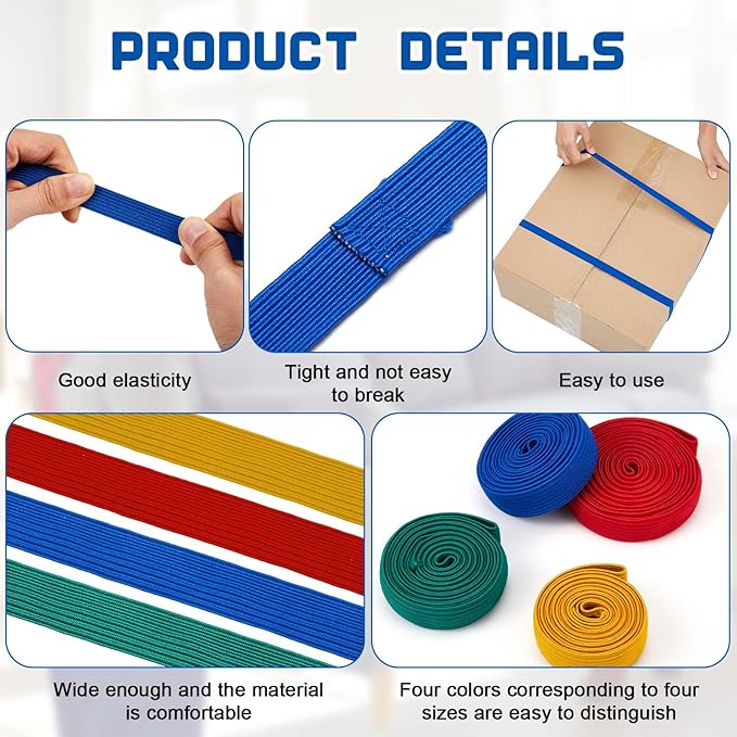 24 Pcs Extra Large 42" 36" 30" 25" Moving Rubber Bands for Furniture Elastic Variety Heavy Duty Moving Bands for Mover Pallets Blankets Boxes Packing Supplies, 4 Assorted Colors