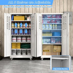 Garage Storage Cabinet with Wheels & Pegboard, 71" H x 34" W x 18" D Locking Metal Storage Cabinet with 2 Doors and 5 Adjustable Shelves for Garage Workshop Home, White, Assembly Required