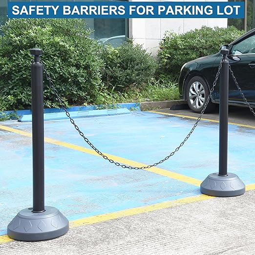 OrangeStar 6 Packs Traffic Delineator Post Cones, Expandable 40” Chain Safety Barriers with 6 x 6.6 Ft Plastic Chains, Crowd Control Stanchion Sets for Outdoor and Indoor
