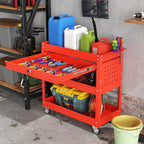 3 Tier Heavy Duty Tool Cart, Mechanic Metal Rolling Tool Cart 900 Lbs Work Carts with Locked Drawers & Pegboard for Garage Workshop