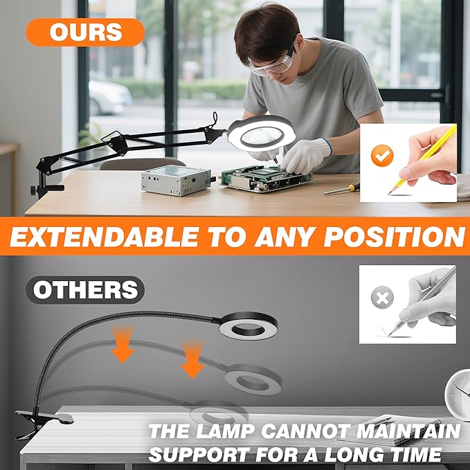 10X Magnifying Glass with Light and Clamp, 5 Color Stepless Dimmable Modes 84 LEDs Magnifier with Light Hands Free for Reading Sewing Crafts Repair and Close Work (10X Clamp)