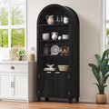 79.9" Tall Arched Pantry Cabinet, 6-Tier Kitchen Pantry Cabinet with Fluted Doors, Arch Storage Cabinet with Open & Adjustable Shelves, Versatile Cupboard for Dining Room, Living Room,Black