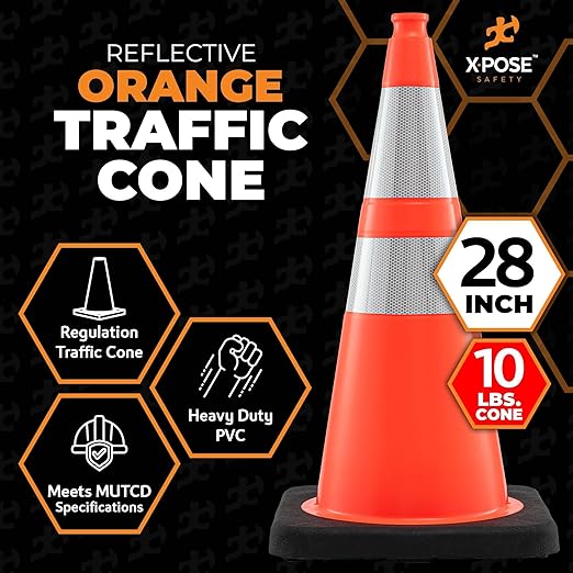Xpose Safety 28 Inch Orange Traffic Cones - Heavy Duty 10lb 6" & 4" Collar - Bulk Full Pallet 279 Pack - Multipurpose PVC Plastic Safety Cone Parking, Soccer, Caution & Construction - DOT Approved