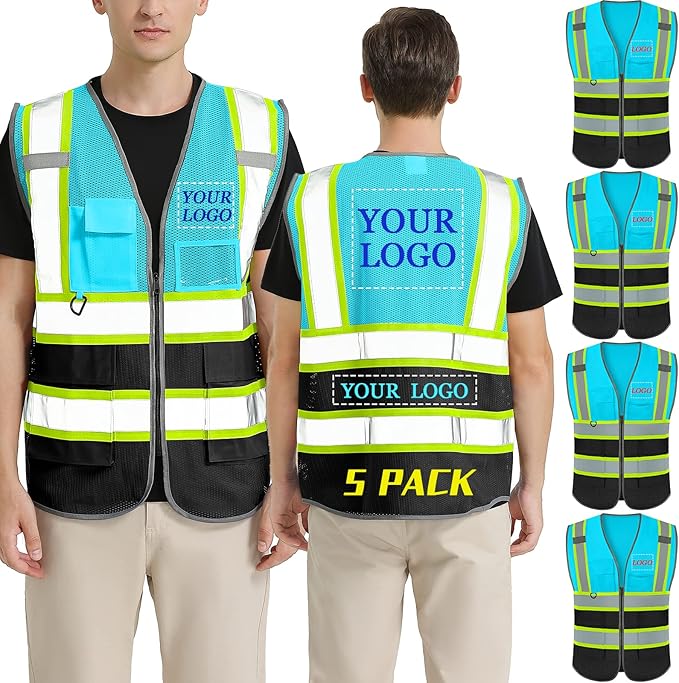 BeautyWill Custom Logo Safety Vest Class 2 High Visibility Reflective Vest for Men - Personalized Logo Team Vest