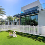 Patio Vinyl Fence 36" Hx84 L (1Set) Outdoor White Picket Fence Panels Privacy Decorative, PVC Garden Fence Temporary Fencing for Backyard Porch Dogs, Suitable for Soft Ground (20 Scalloped Pickets)