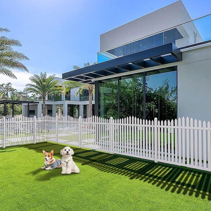 Patio Vinyl Fence 36" Hx84 L (1Set) Outdoor White Picket Fence Panels Privacy Decorative, PVC Garden Fence Temporary Fencing for Backyard Porch Dogs, Suitable for Soft Ground (20 Scalloped Pickets)