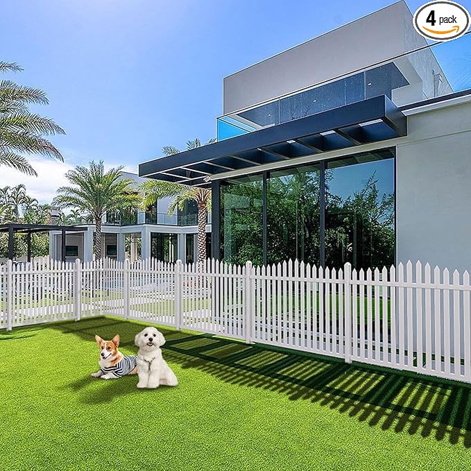 Patio Outdoor Fence 36"Hx84"L (4Sets) White Vinyl Picket Fence Panels Privacy Fence Decorative, PVC Garden Fence Temporary Fencing for Backyard Porch Dogs, Suitable for Soft Ground