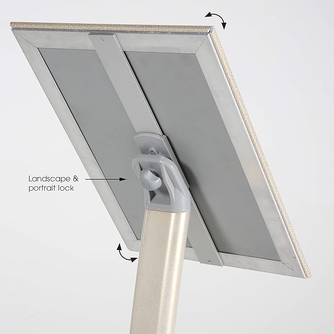 M&T Displays Curved Menu Board, 8.5x11 Inch Pedestal Sign Holder with 8.5x11 Inch Brochure Holder White Pearlic Floor Standing Aluminum Front Loading Easy Open Poster Message Advertisement Post