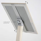 M&T Displays Curved Menu Board, 11x17 Inch Pedestal Sign Holder with 8.5x11 Inch Brochure Holder White Pearlic Floor Standing Aluminum Front Loading Easy Open Poster Message Advertisement Post