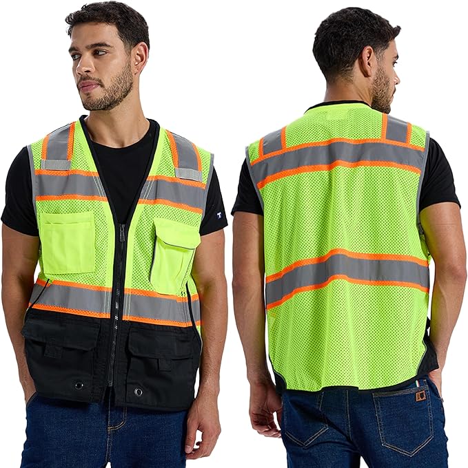 SRsafety High Visibility Vest, Security Vest with 9 Pockets,Mesh Safety Vest for Construction Workers Sanitation Workers