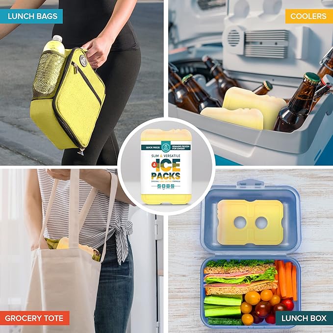 Healthy Packers Reusable Ice Packs for Lunch Boxes - Long Lasting Slim Freezer Packs, Thin Non-Toxic BPA-Free Hard Gel Ice Blocks for Coolers, Kids & Adults Lunch Bags, Travel, Camping, Food Storage