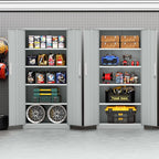 Incbruce 72” Metal Storage Cabinet, Locking Steel Storage Cabinets with 2 Doors and 4 Adjustable Shelves, Tall Lockable Tool Storages for Garage, Home, Office (Grey)
