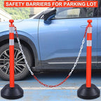 OrangeStar 6 Packs Traffic Delineator Post Cones, 40” Driveway Chain Safety Barriers with Water Fillable Base, 6 x 6.6 Ft Plastic Chains, Crowd Control Stanchion Sets for Outdoor and Indoor, Red