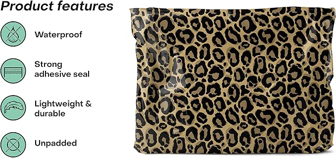 Package Mint 14x19 Poly Mailers - 100 Pack Leopard Print Design - Waterproof and Tear-Resistant Poly Mailer Bags with Self-Seal Adhesive - Opaque Mailing Envelopes for Clothing and Soft Goods