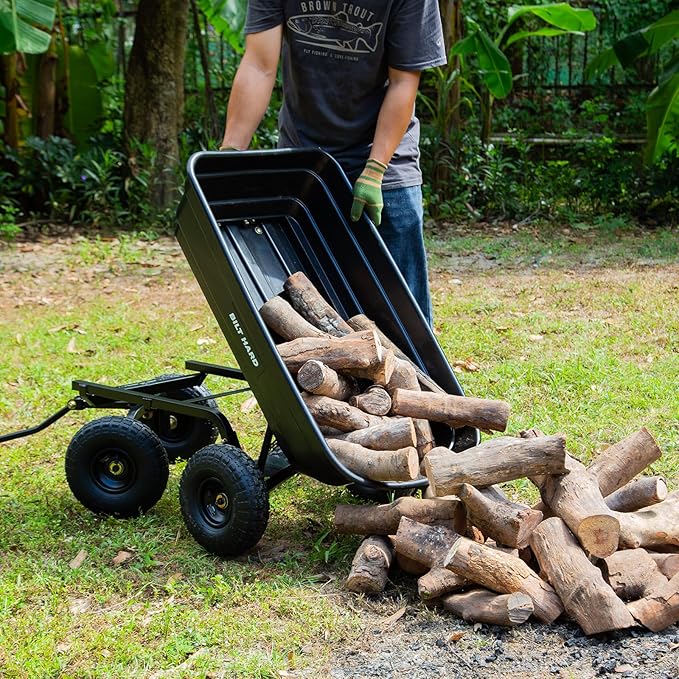 BILT HARD 600 lbs Poly Garden Dump Cart with 180° Rotating Handle, 4 Cu.Ft. Capacity Heavy Duty 4 Wheel Garden Carts for Yard, Outdoor
