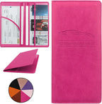 Car Registration and Insurance Holder, Premium Pu Leather Vehicle Glove Box Organizer - for Driver License, Cards & Essential Documents (L-Rose Red)